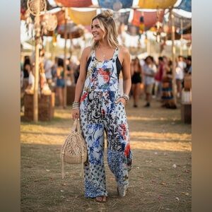 Boho Patchwork Festival Jumpsuit Hippie Wide Leg Overalls Cottage Gypsy Fairy